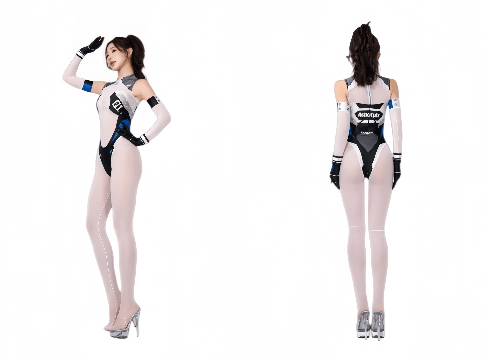 FutureTech Cosplay Bodysuit with Attached Gloves and Stockings