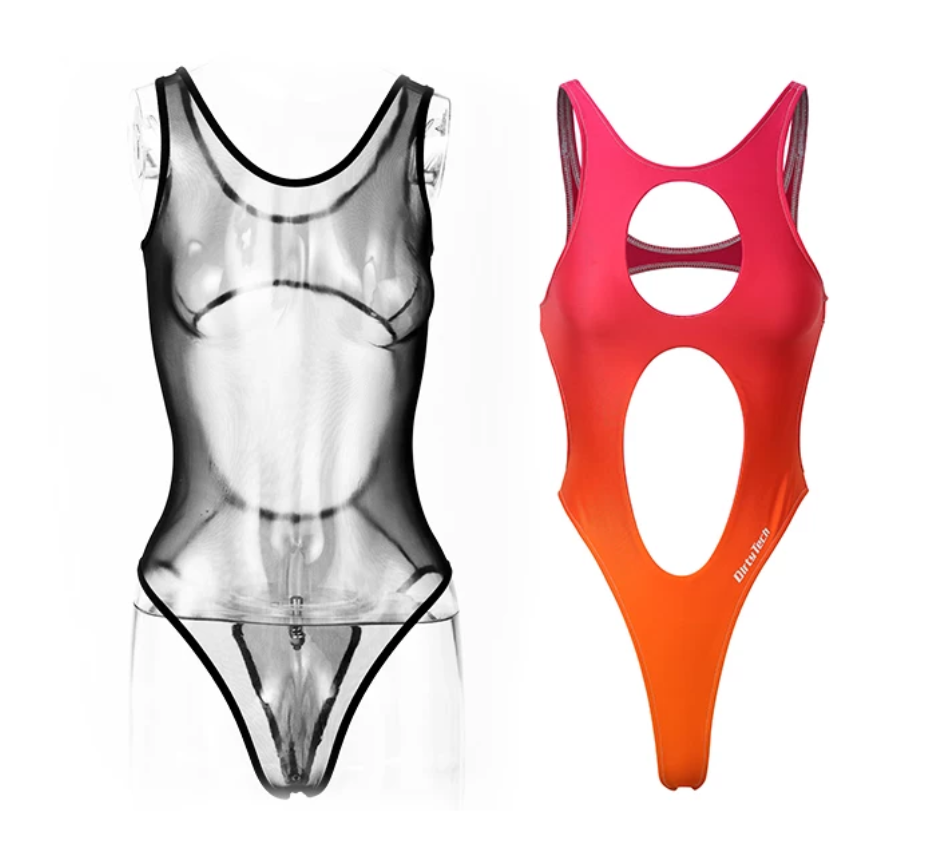 2-Piece Cutout Swimsuit & Sheer Mesh Layer Set – Spandex Monokini