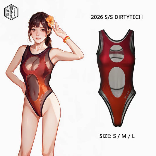 2-Piece Cutout Swimsuit & Sheer Mesh Layer Set – Spandex Monokini
