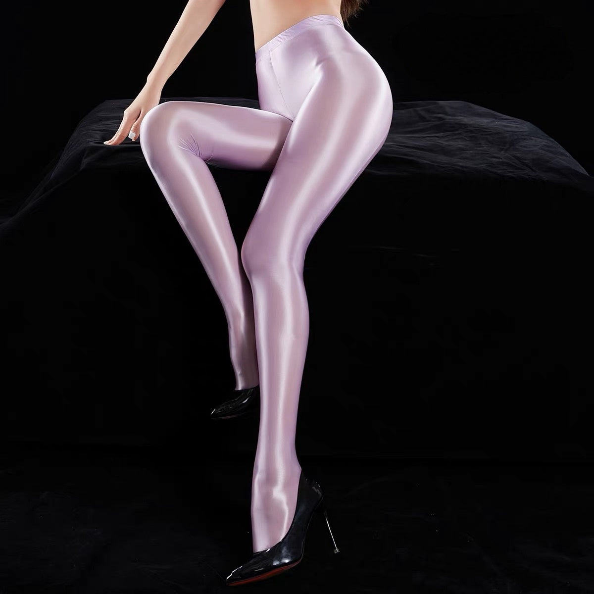 Glossy Two-Tone Athletic Leggings – High-Stretch Spandex Yoga & Cosplay Tights