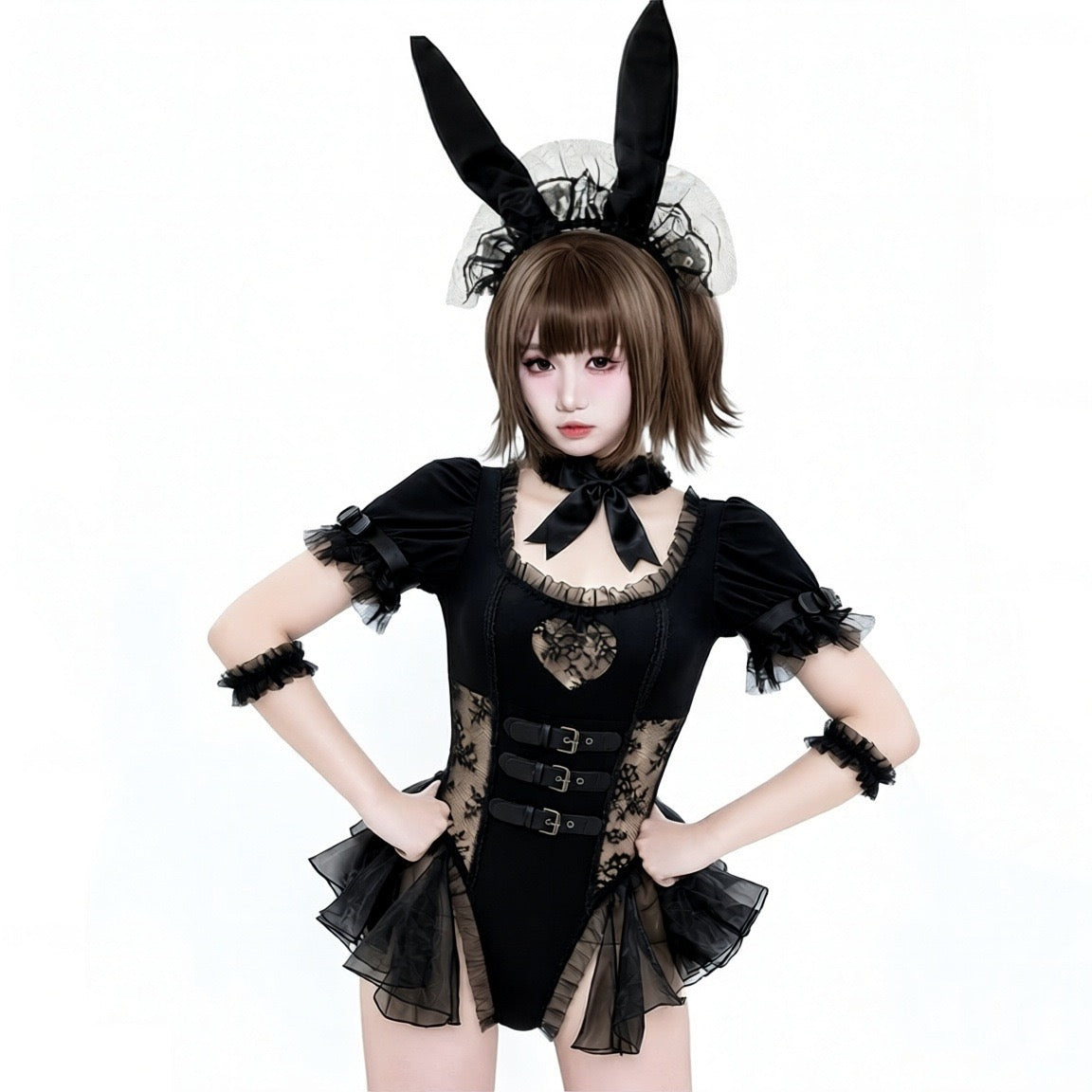 Gothic Heart Cutout Bunny Bodysuit & Cosplay Costume Set