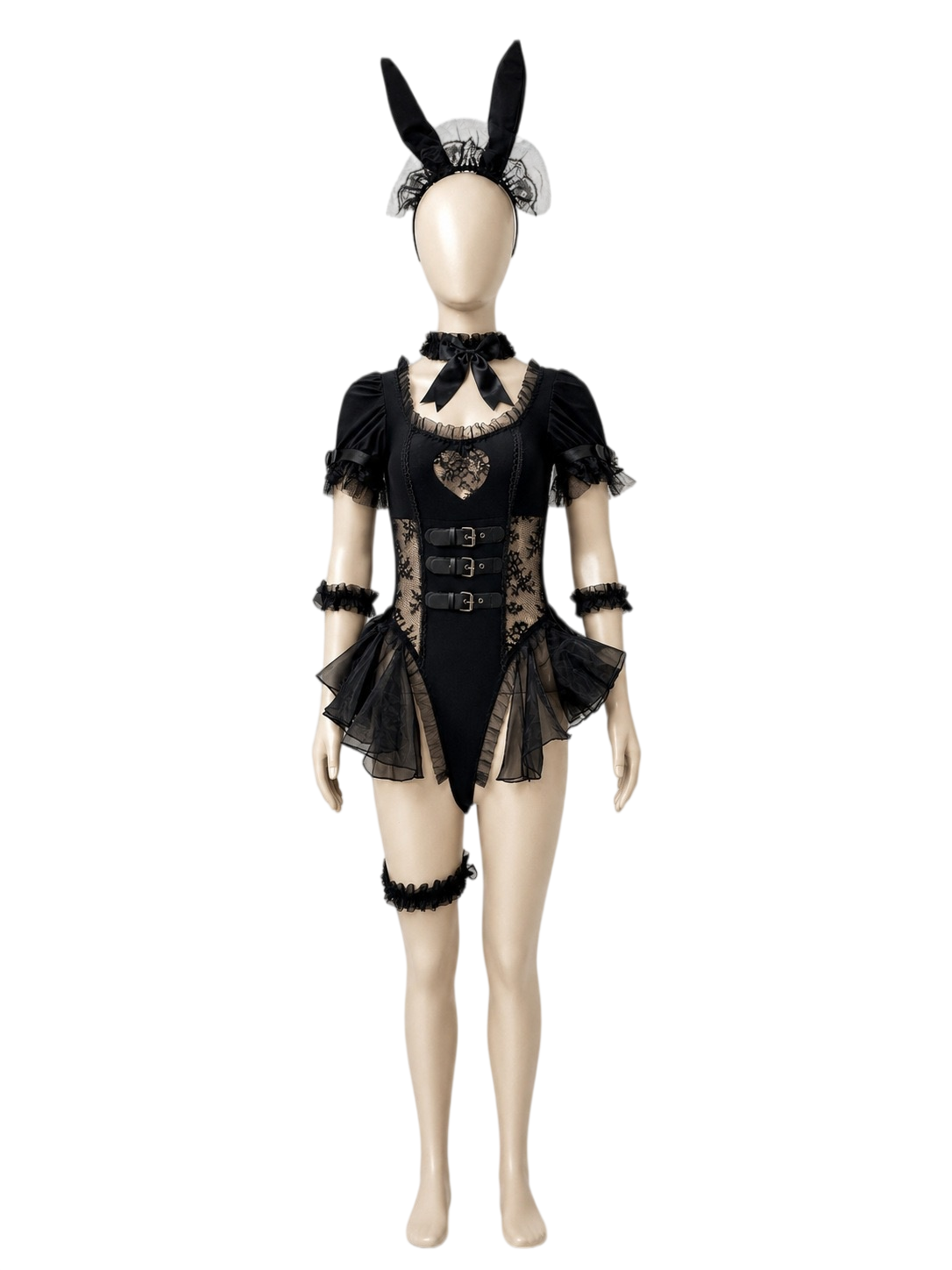 Gothic Heart Cutout Bunny Bodysuit & Cosplay Costume Set