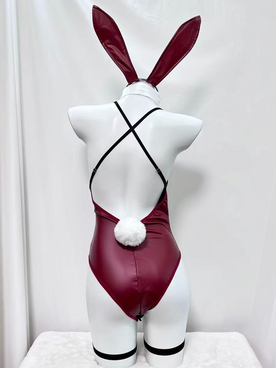 Dark Elegance PU Leather & Mesh Bunny Suit Cosplay Set – Complete Roleplay Outfit