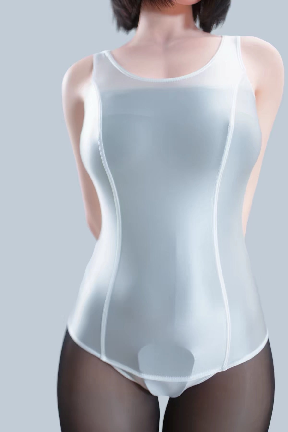 3-Piece Sailor Collar Bodysuit Set – Includes Glossy Bodysuit, Sheer Sailor Crop Top & Tights