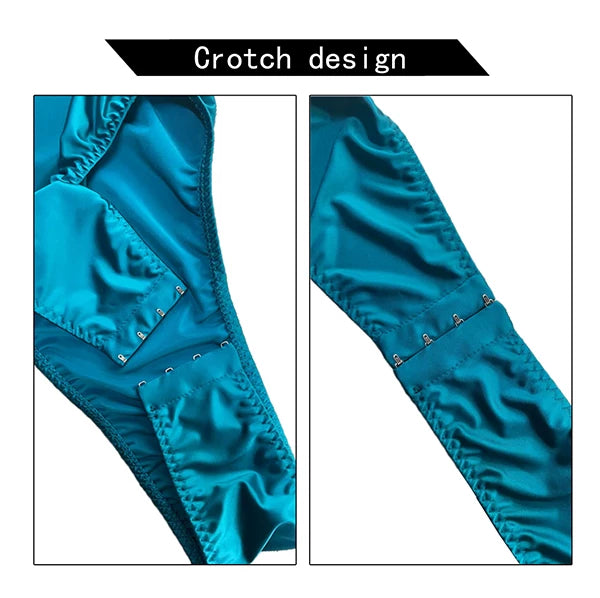 High-Cut Glossy Bodysuit – Open Crotch with Hook-and-Eye Closure