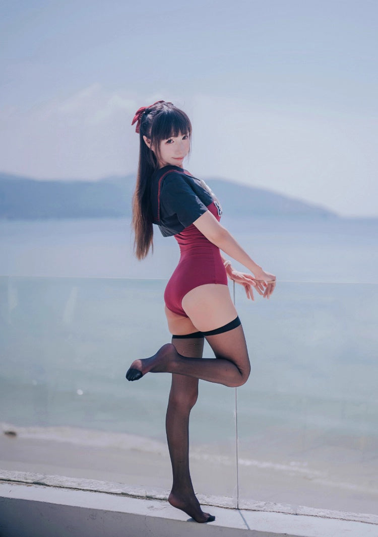 Japanese Anime Sailor Style Two-Piece Uniform Swimsuit Set with Bandage Design