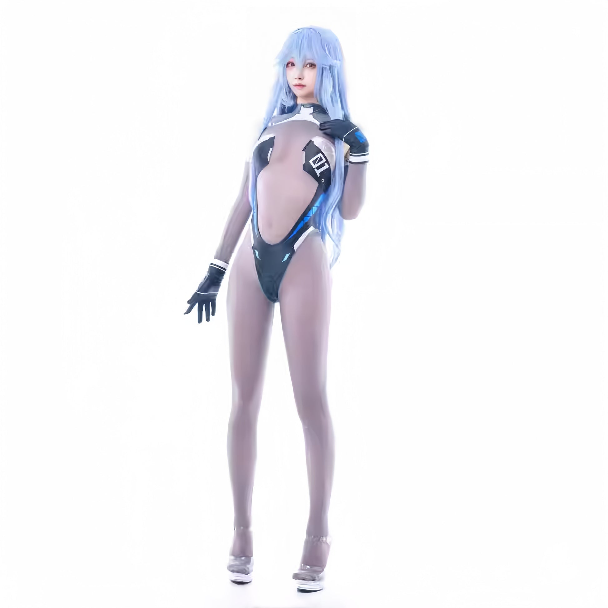 Cyberpunk Sci-Fi Style Open Crotch See Through Spandex Full Bodysuit with Detached Gloves Halloween Cosplay Costume Lingerie Swimming Suit Unitard - MRJCOS