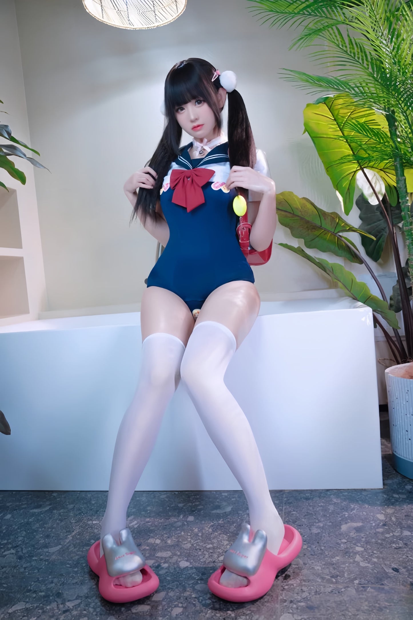 Japanese Anime Sailor Style Two-Piece Uniform Swimsuit Set with Bandage Design
