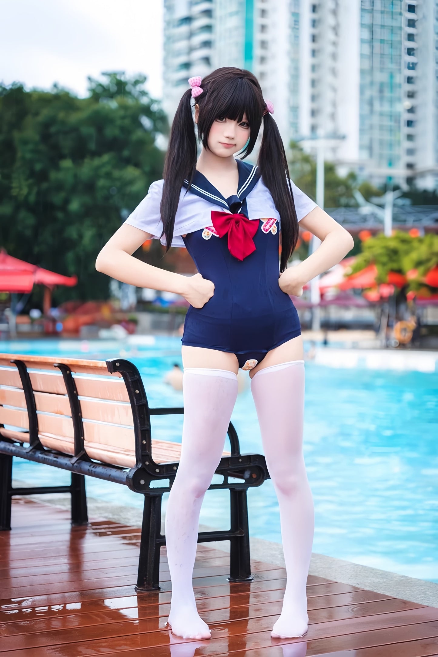 Japanese Anime Sailor Style Two-Piece Uniform Swimsuit Set with Bandage Design