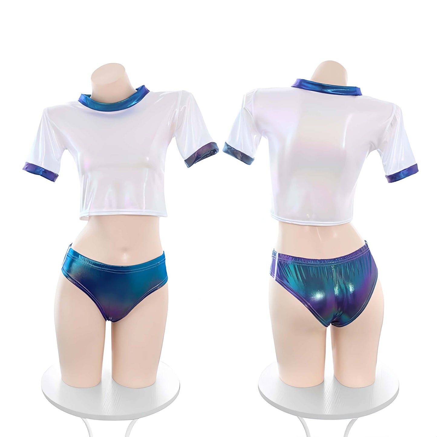Pearlescent High-Gloss Crop Top & Metallic Bikini Set