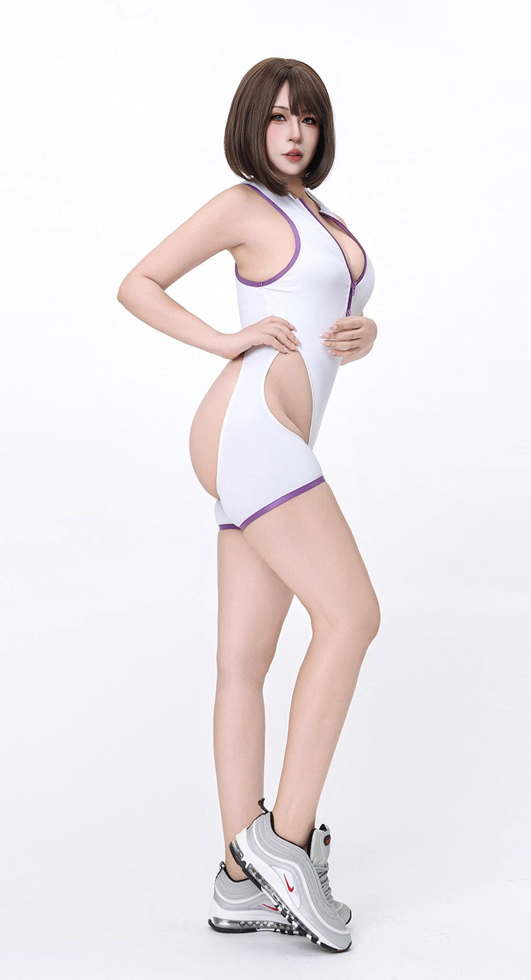 Anime Style Sexy One-piece Swimsuit Front Zipper Spandex Racing Swimwear Bodysuit