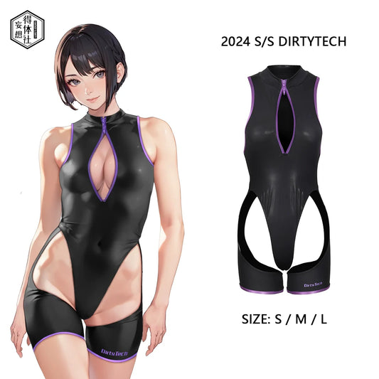 Anime Style Sexy One-piece Swimsuit Front Zipper Spandex Racing Swimwear Bodysuit
