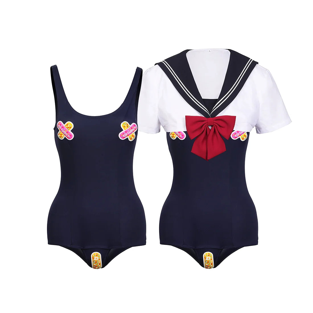 Japanese Anime Sailor Style Two-Piece Uniform Swimsuit Set with Bandage Design
