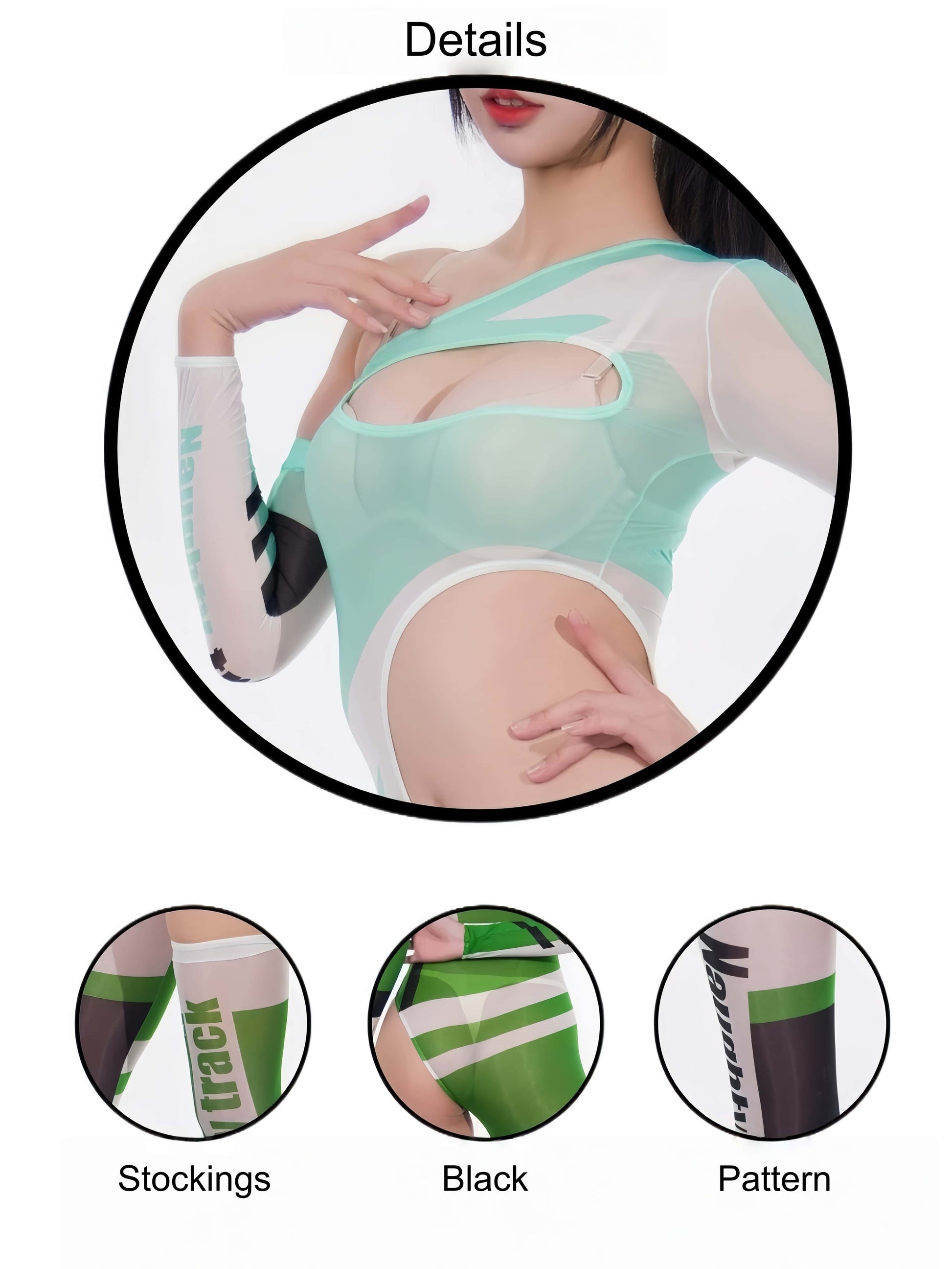 Racing Series Sheer Asymmetric Bodysuit – 10D Nylon Spandex Race Queen Bodystocking