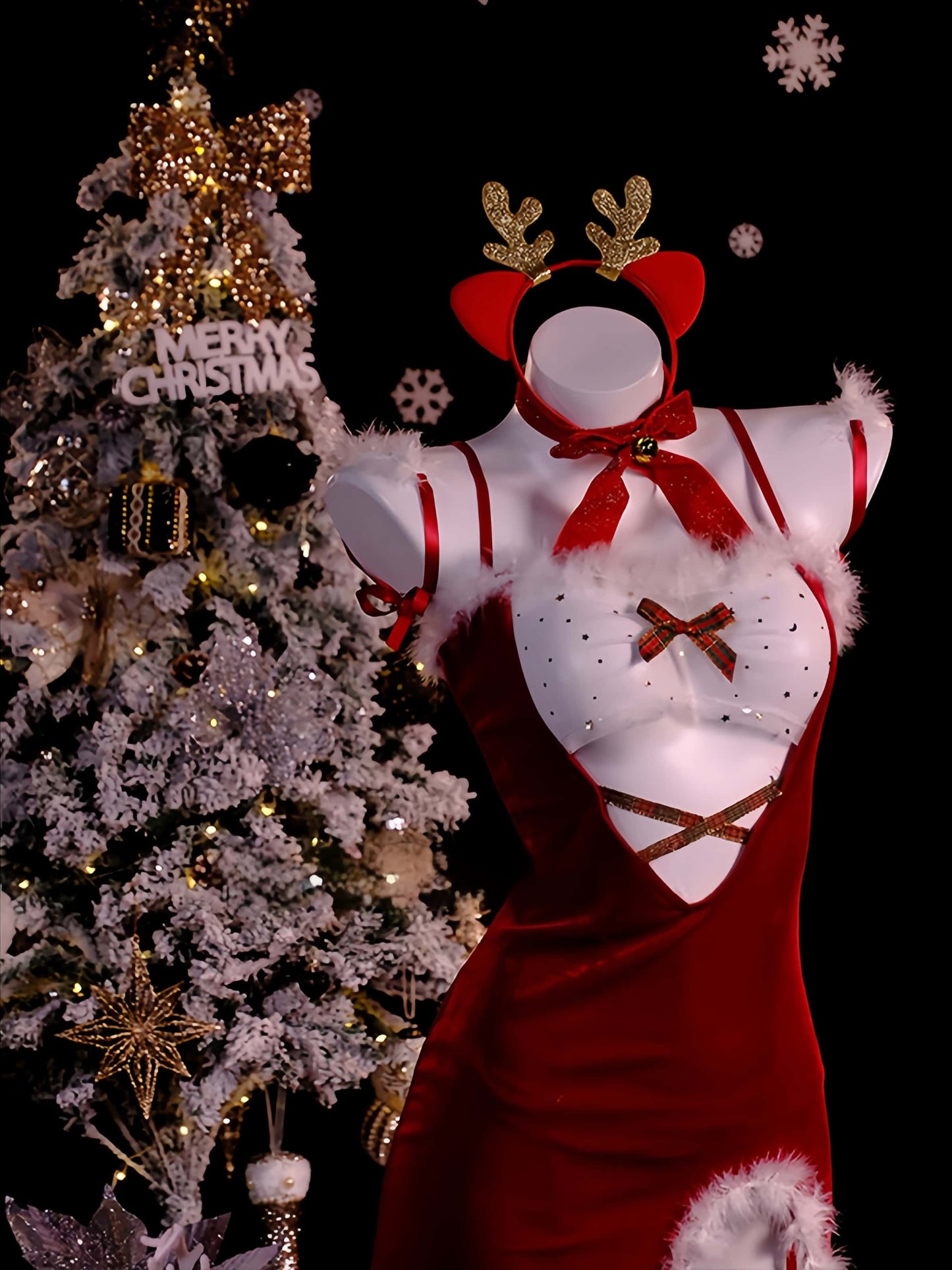 Sexy Women's Christmas Red Party Dress Lingerie Set