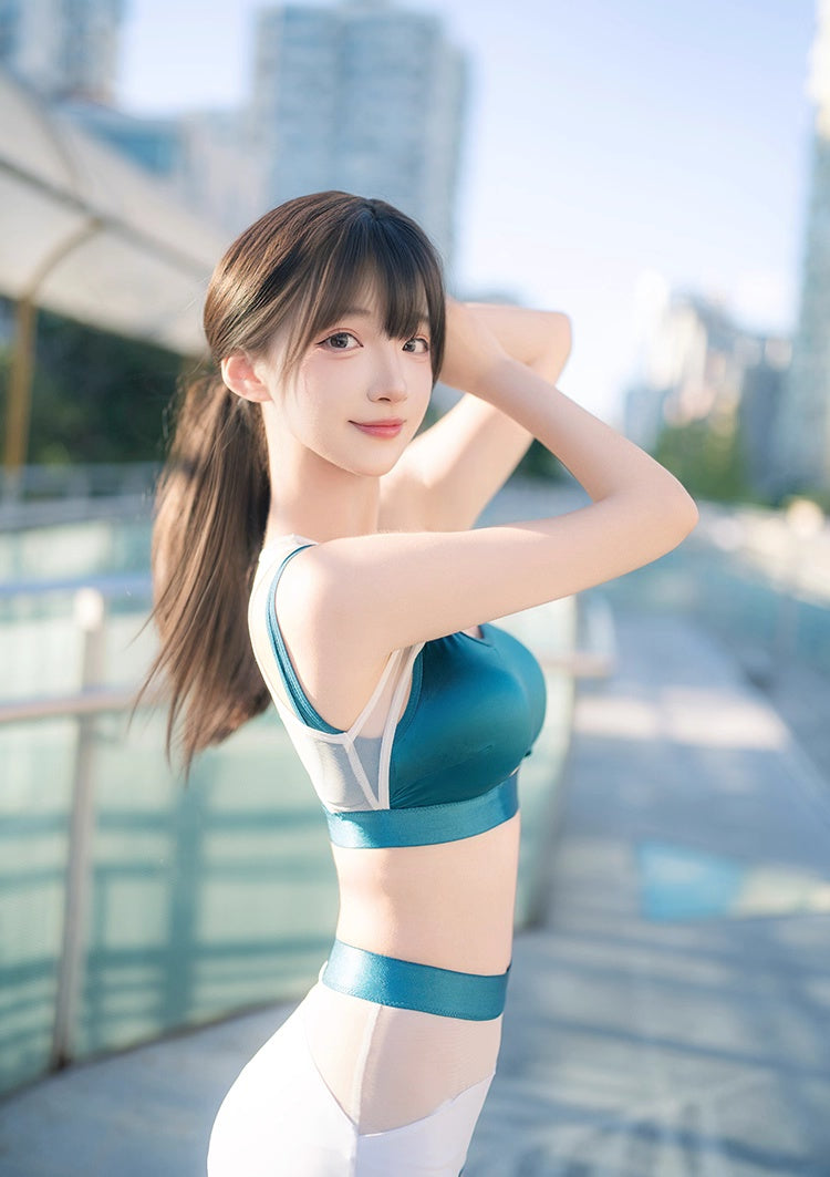 Anime Style Short Gymnastics Uniform Sheer Mesh Volleyball Sports Activewear