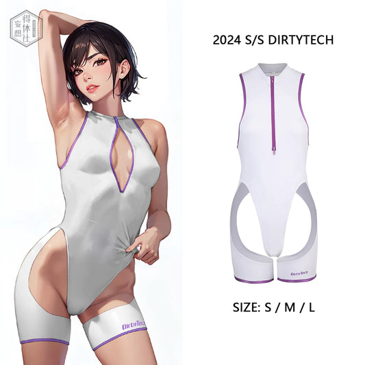 Anime Style Sexy One-piece Swimsuit Front Zipper Spandex Racing Swimwear Bodysuit