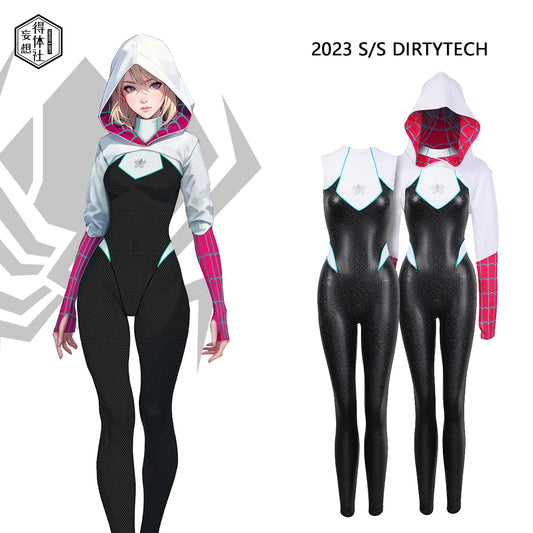 Gwen Stacy Spandex Pu Leather Cosplay Halloween Costume Bodysuit 