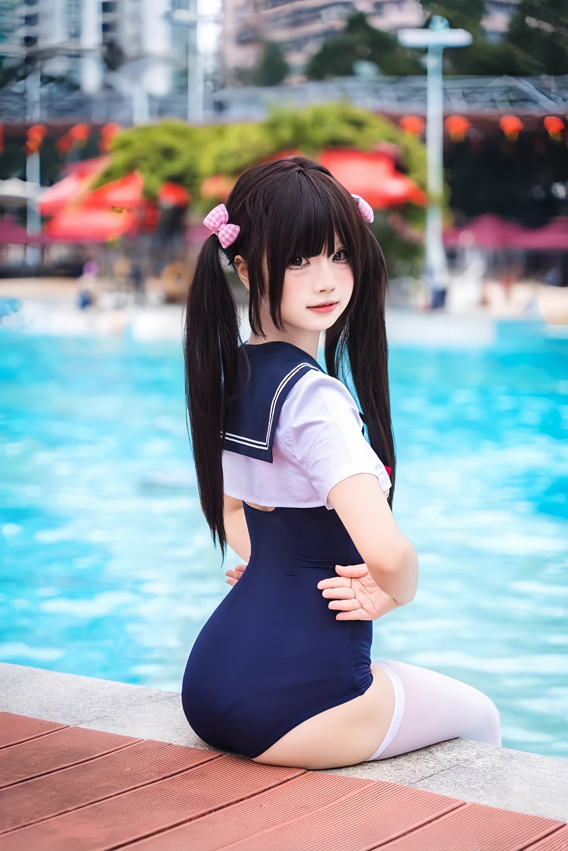 Japanese Anime Sailor Style Two-Piece Uniform Swimsuit Set with Bandage Design