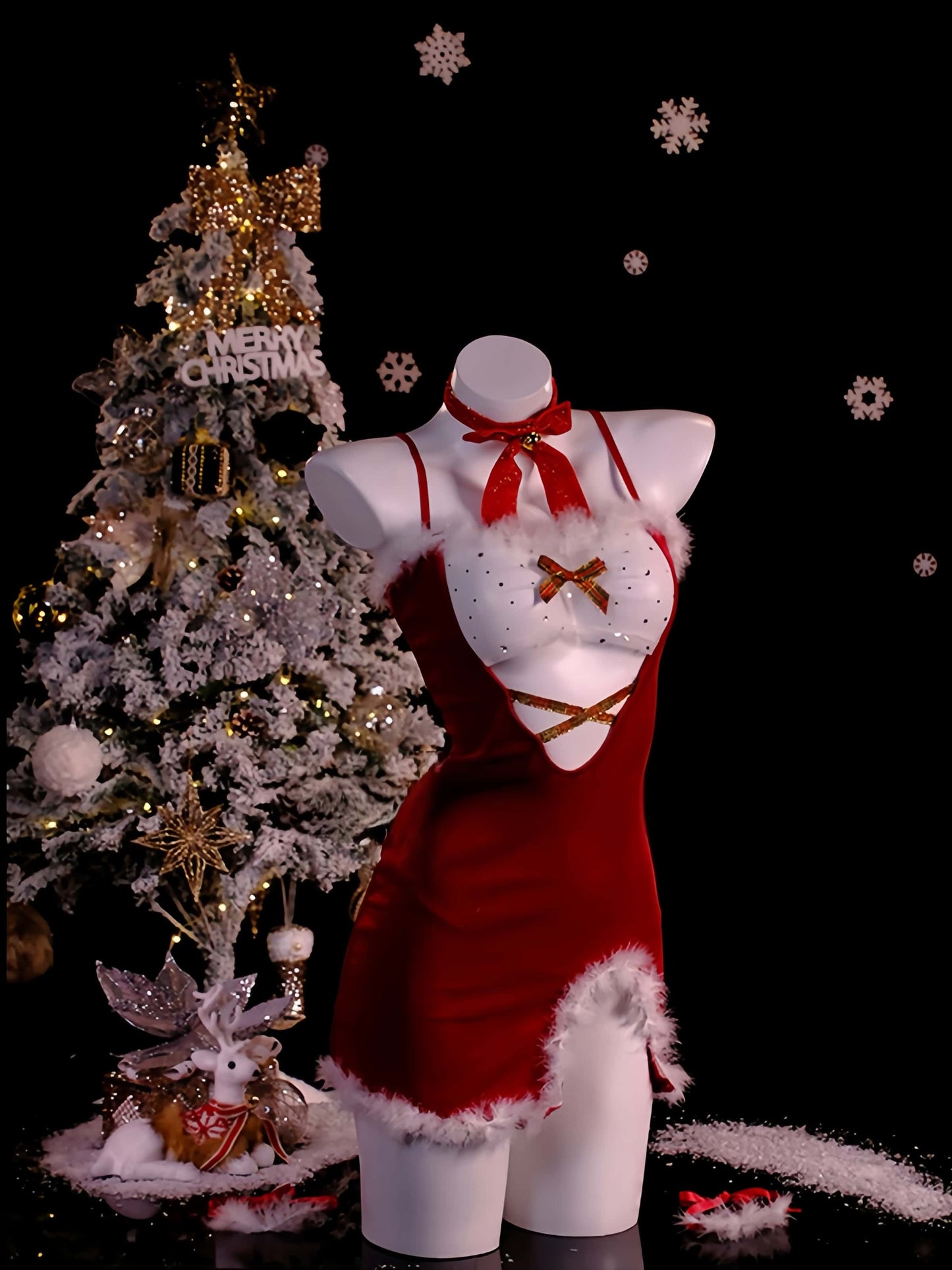 Sexy Women's Christmas Red Party Dress Lingerie Set