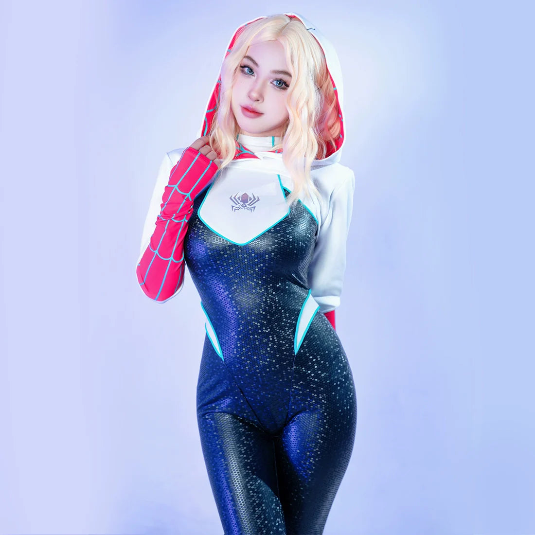 Gwen Stacy Spandex Pu Leather Cosplay Halloween Costume Bodysuit 