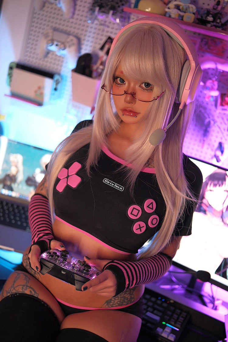 Anime eSports Style Crop Top with Low Rise Shorts Cosplay Costume Set 
