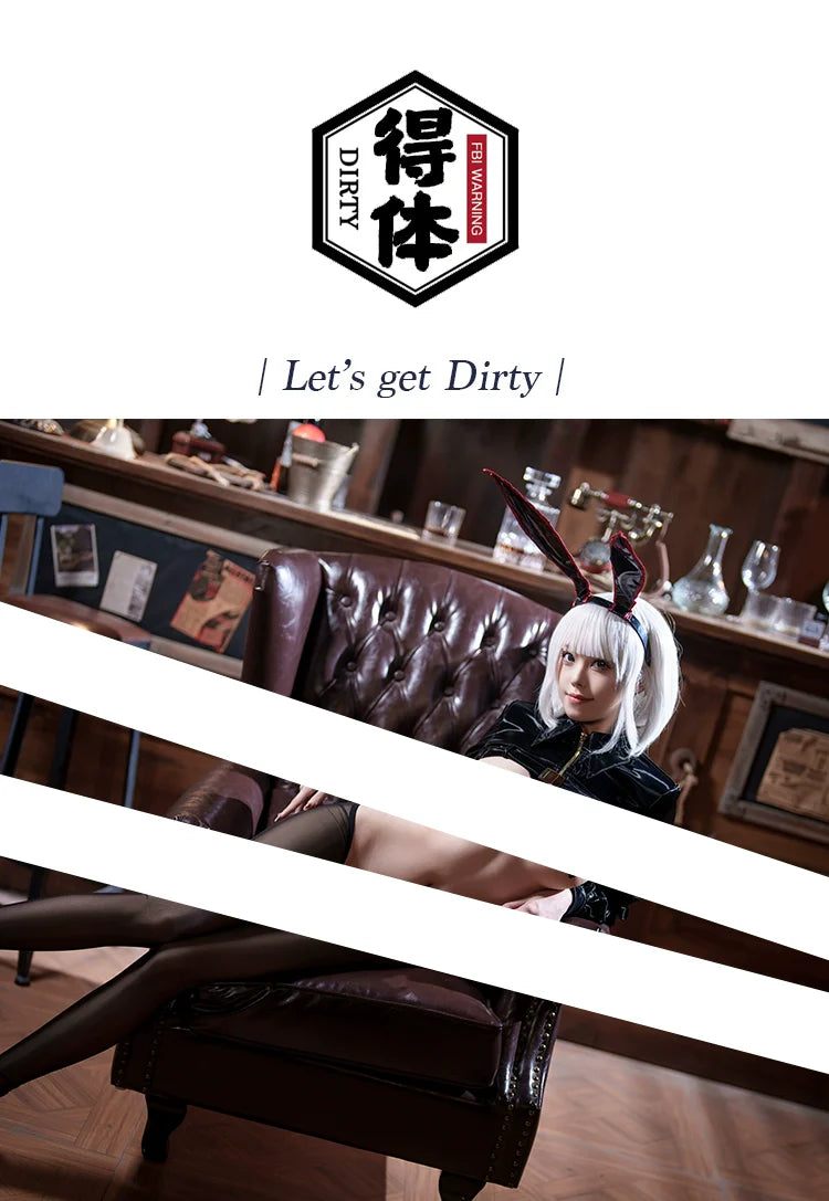 Bunny Girl Sexy Cute Costume PU Jacket Sheer Stockings Cosplay Lingerie Set
