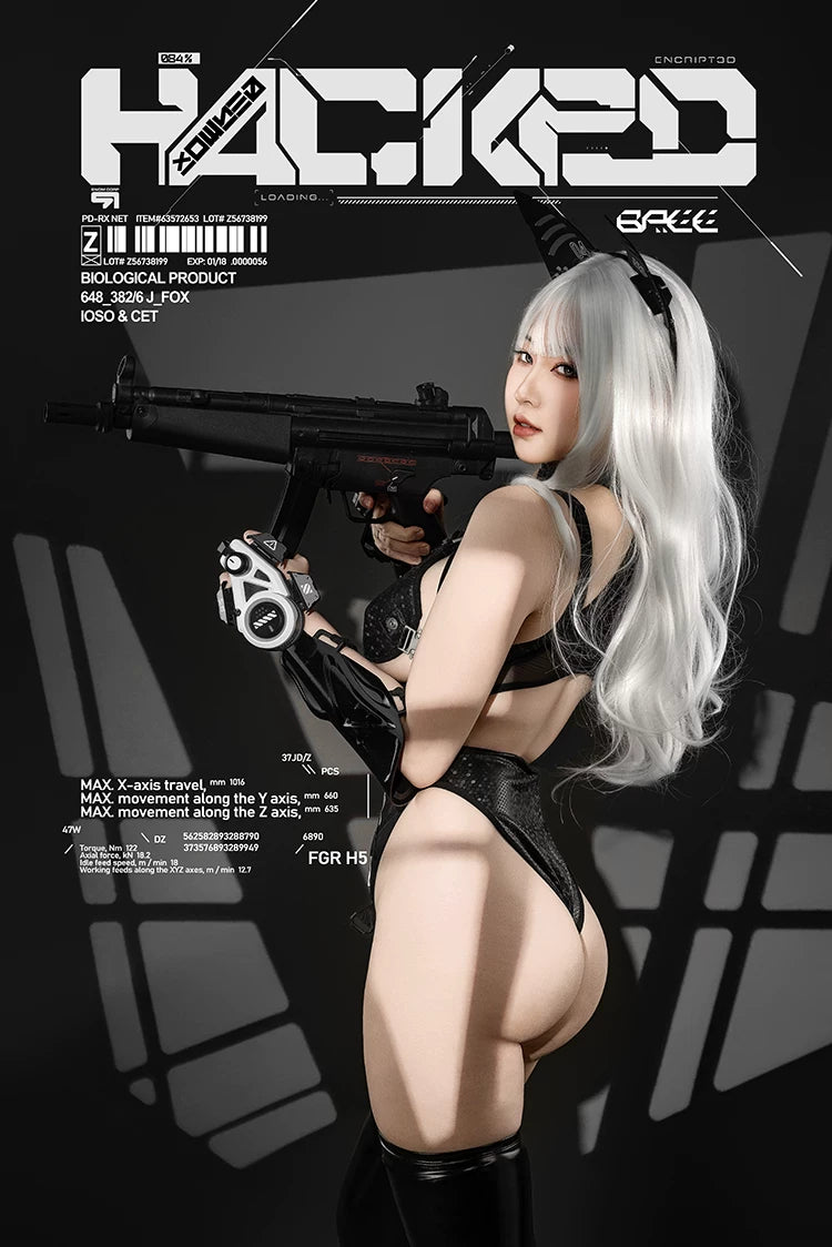 Tactical Anime Girl PU Leather Sheer Mesh Sexy Cosplay Bodysuit Costume
