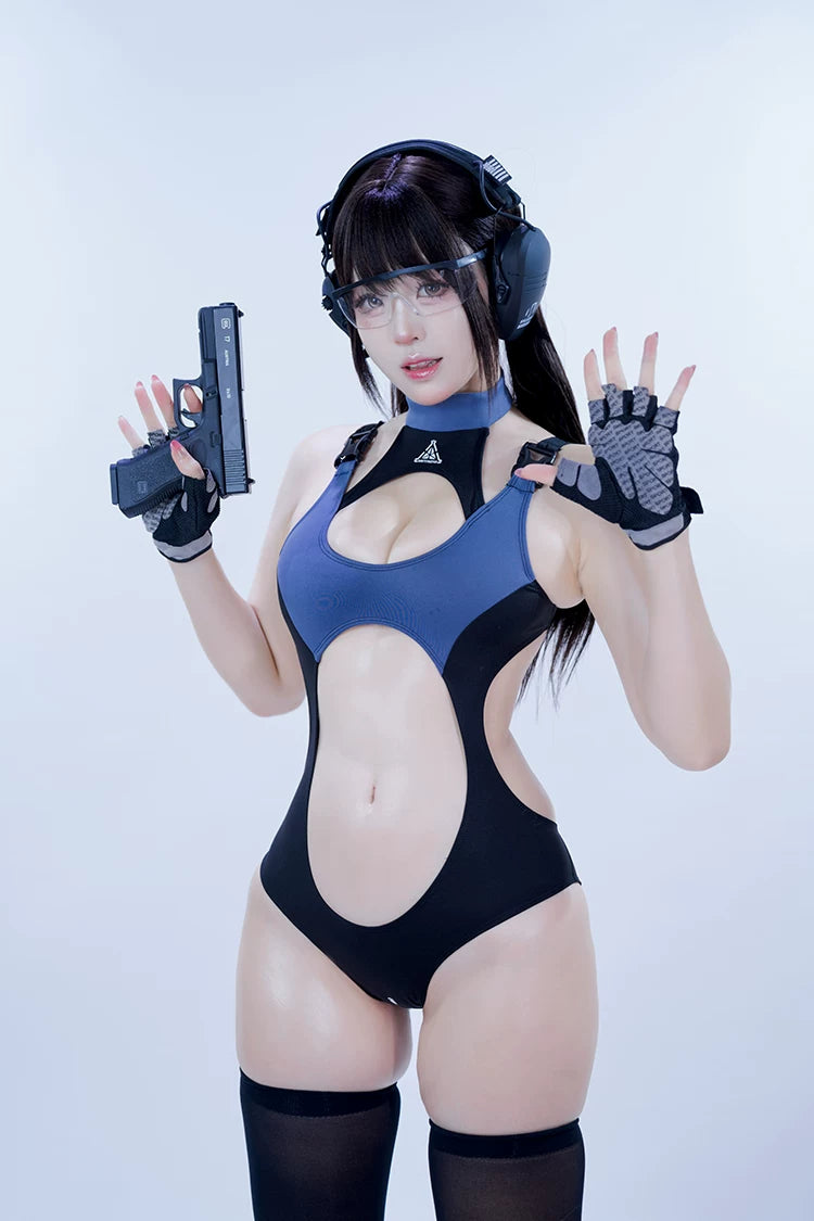 Tactical Cyberpunk Girl Racing Swimsuit Cutout One-Piece Spandex Cosplay Bodysuit