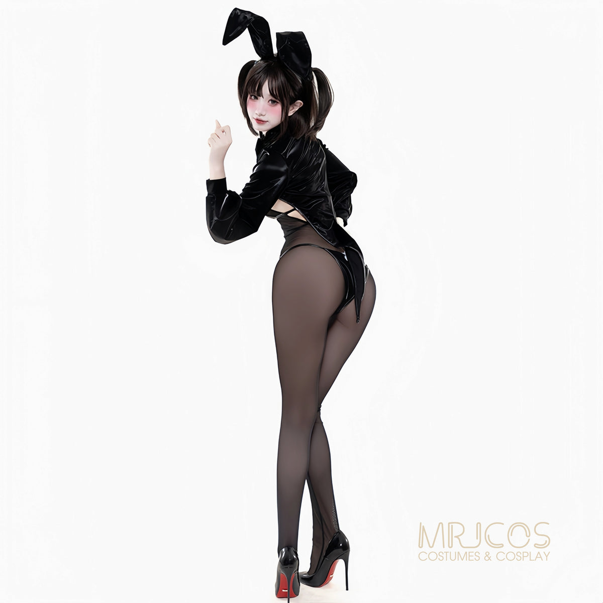 Sleek Satin PU Leather Bunny Girl Cosplay Costume Set