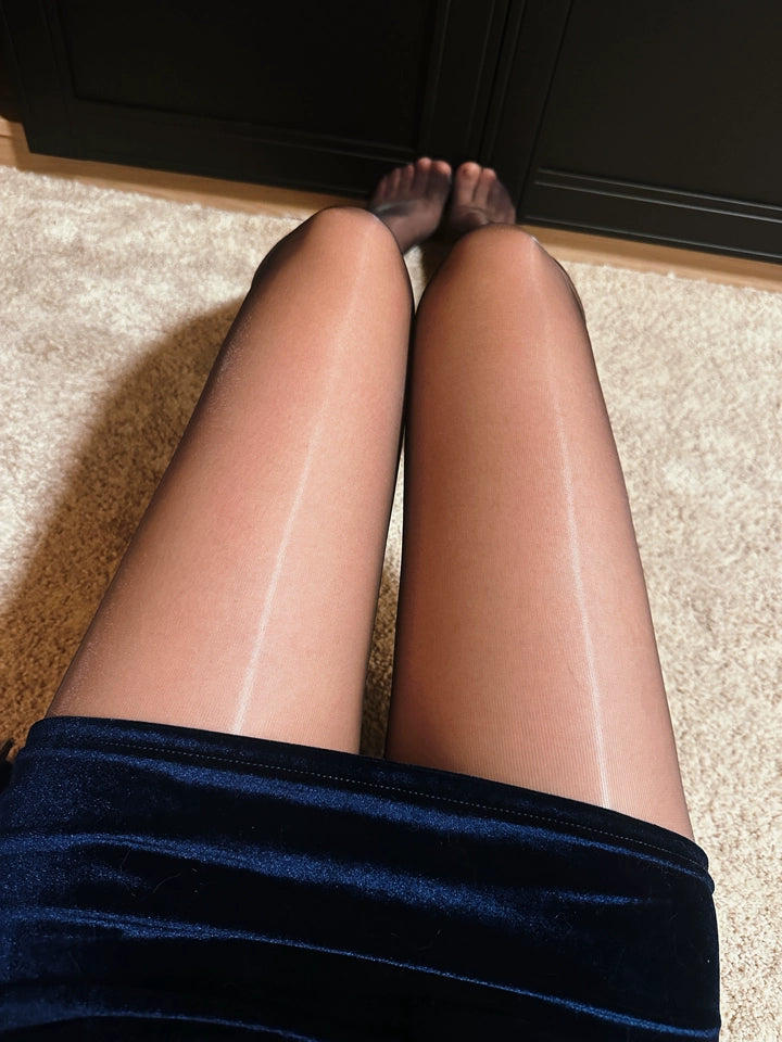 Ultra-Glossy 1D 400-Needle Open Crotch High-Waist Sheer Tights – Oil-Shine
