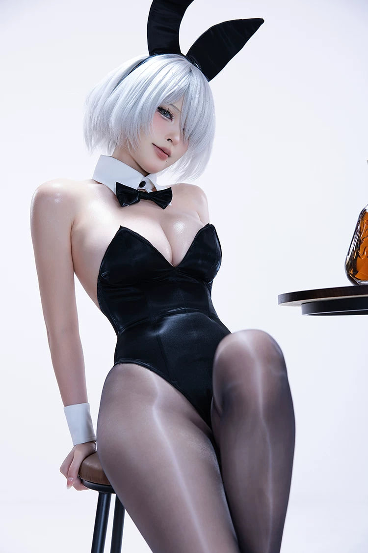 Classic Satin-Finish PU Leather Bunny Girl Cosplay Costume Set