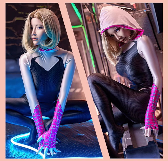 Spider-Gwen Cosplay Bodysuit | Ghost-Spider Hooded Zentai Suit