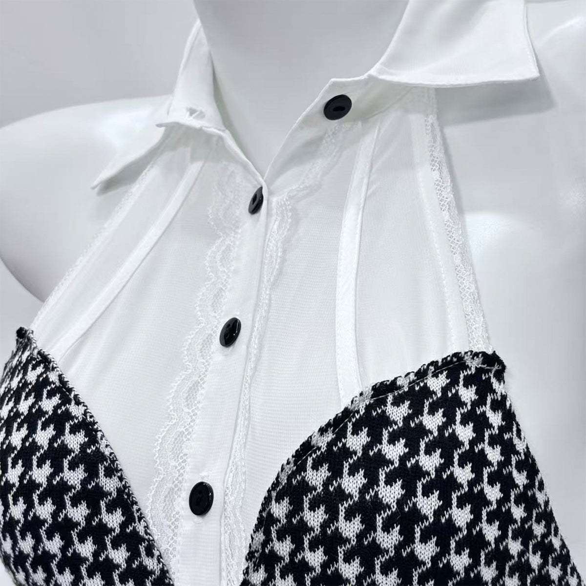 Houndstooth Bunny Girl Cosplay Bodysuit Set – Knit Faux Cashmere