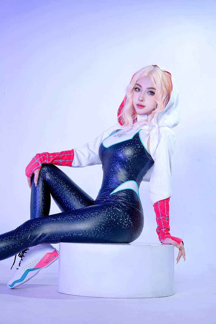Gwen Stacy Spandex Pu Leather Cosplay Halloween Costume Bodysuit 