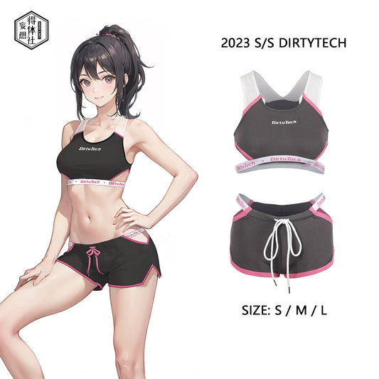 Anime Style Boxing Running Sexy Sports Activewear Set Hollow Tank Top with Shorts