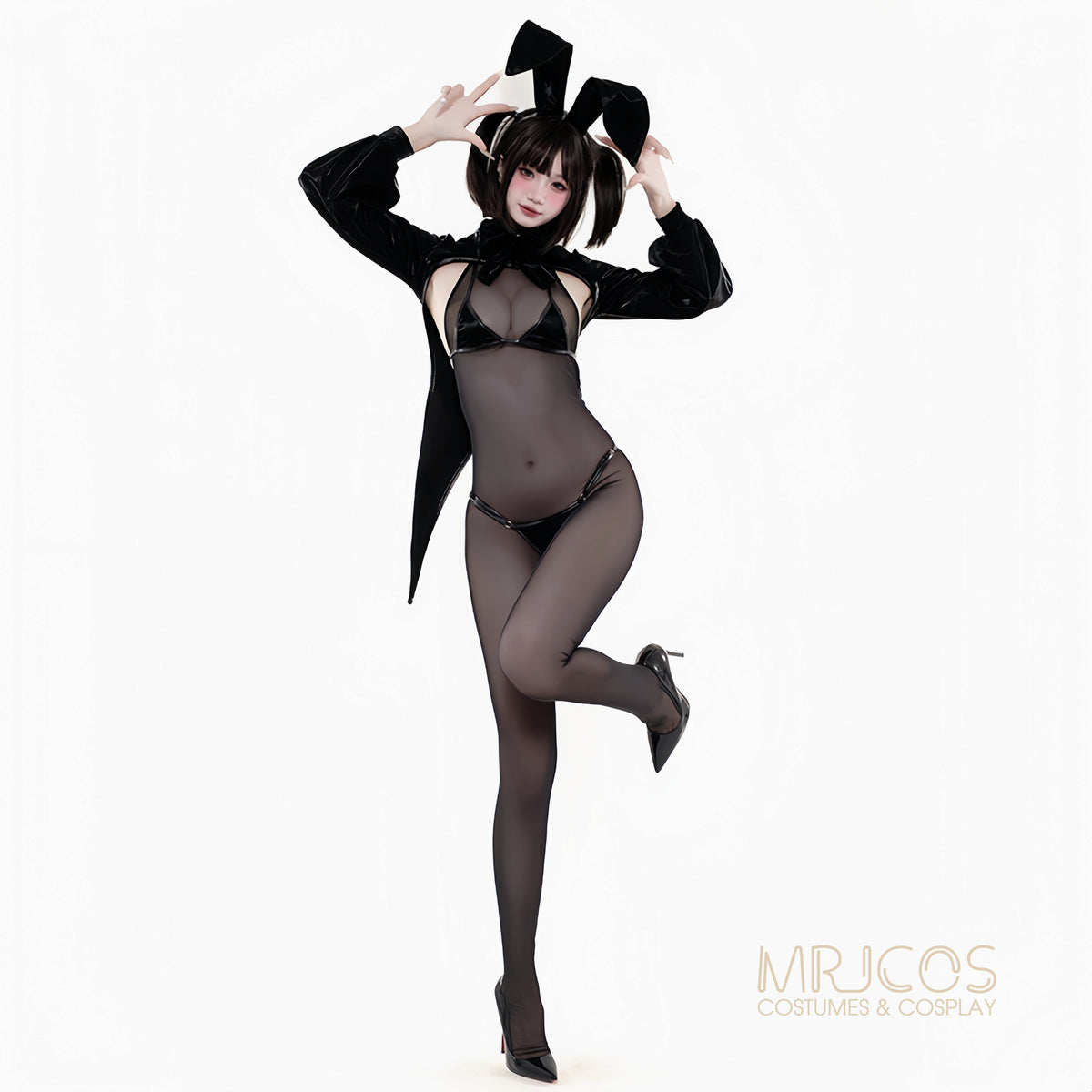 Sleek Satin PU Leather Bunny Girl Cosplay Costume Set