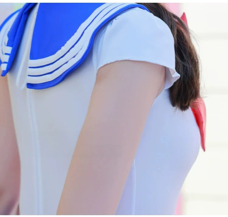 Sailor Scout Cosplay One-Piece Swimsuit with Skirt & Thong Bottom