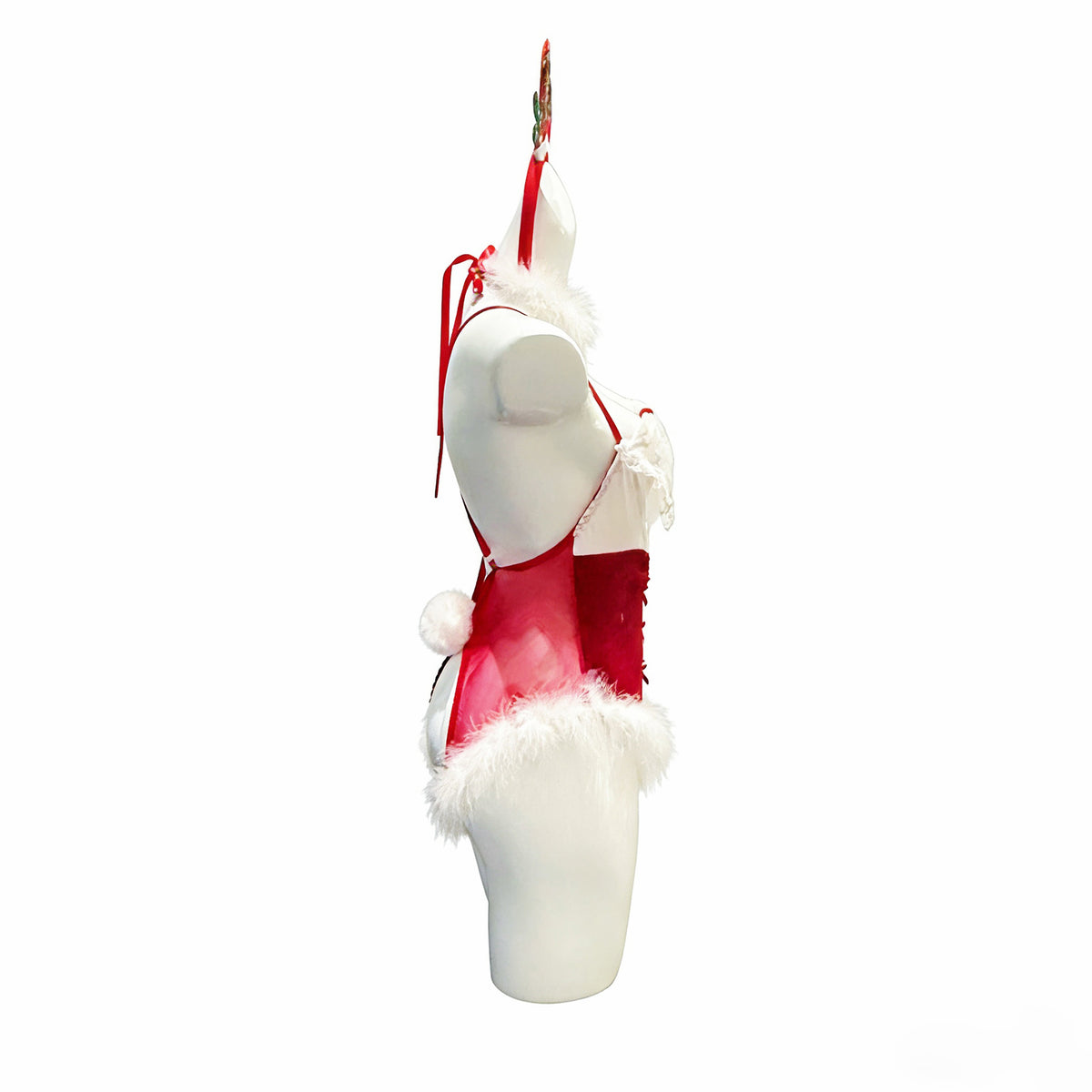 Naughty & Nice: Backless Reindeer Cosplay Teddy with Fur Trim