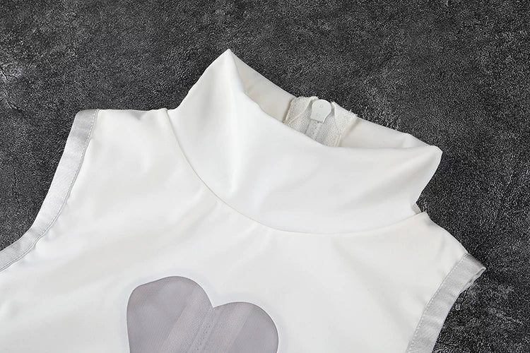 Anime JK Style Heart Mesh Cutout High-Neck One-Piece Swimsuit