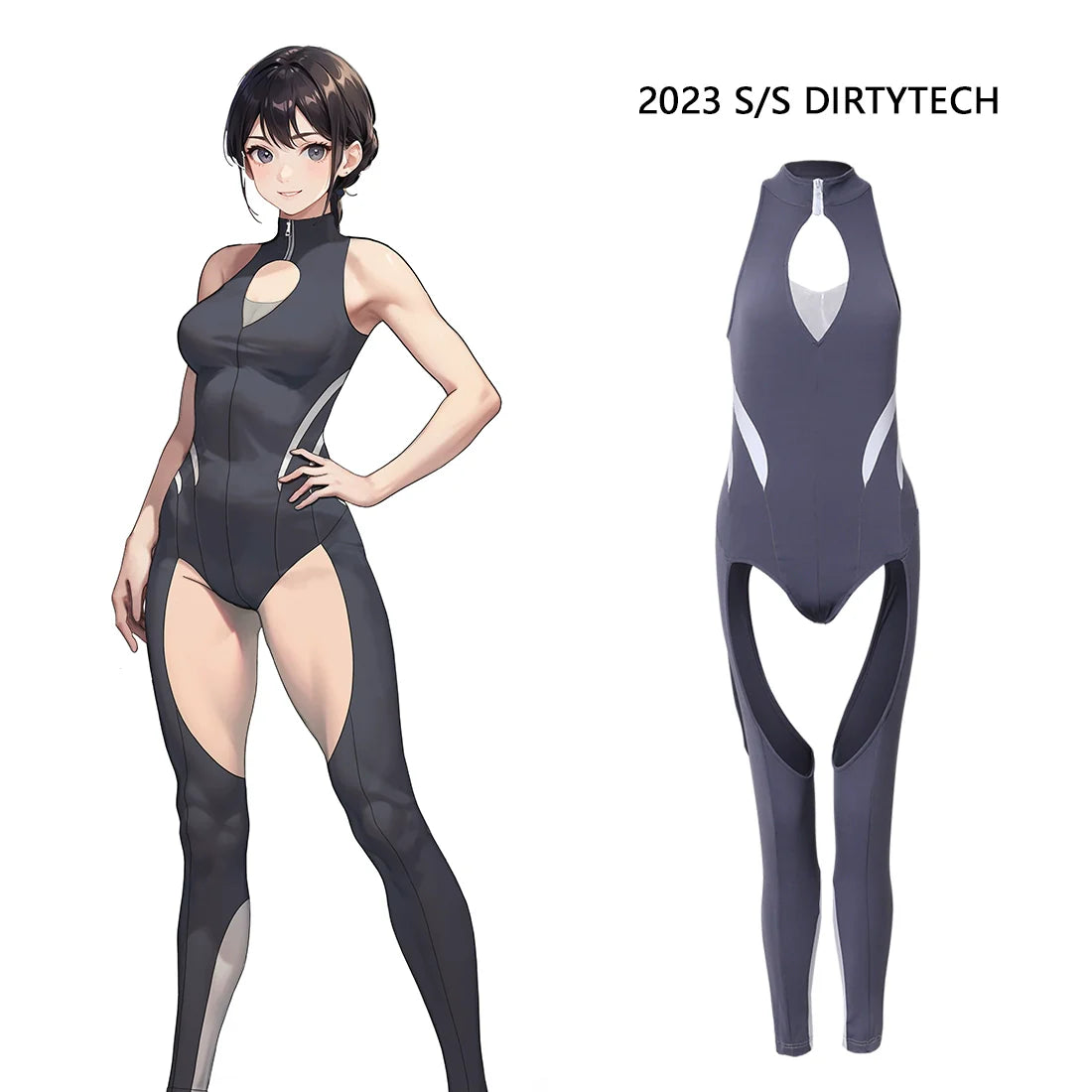 Anime Style the Gray Shark Jumpsuit Yoga Pants Full Body Sexy Fitness Active Wear