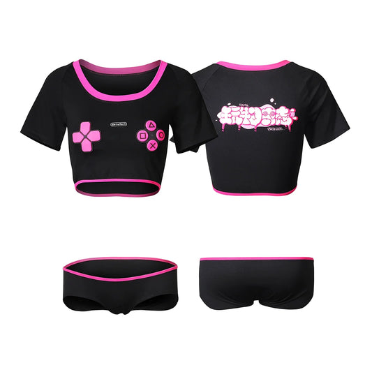 Anime eSports Style Crop Top with Low Rise Shorts Cosplay Costume Set 