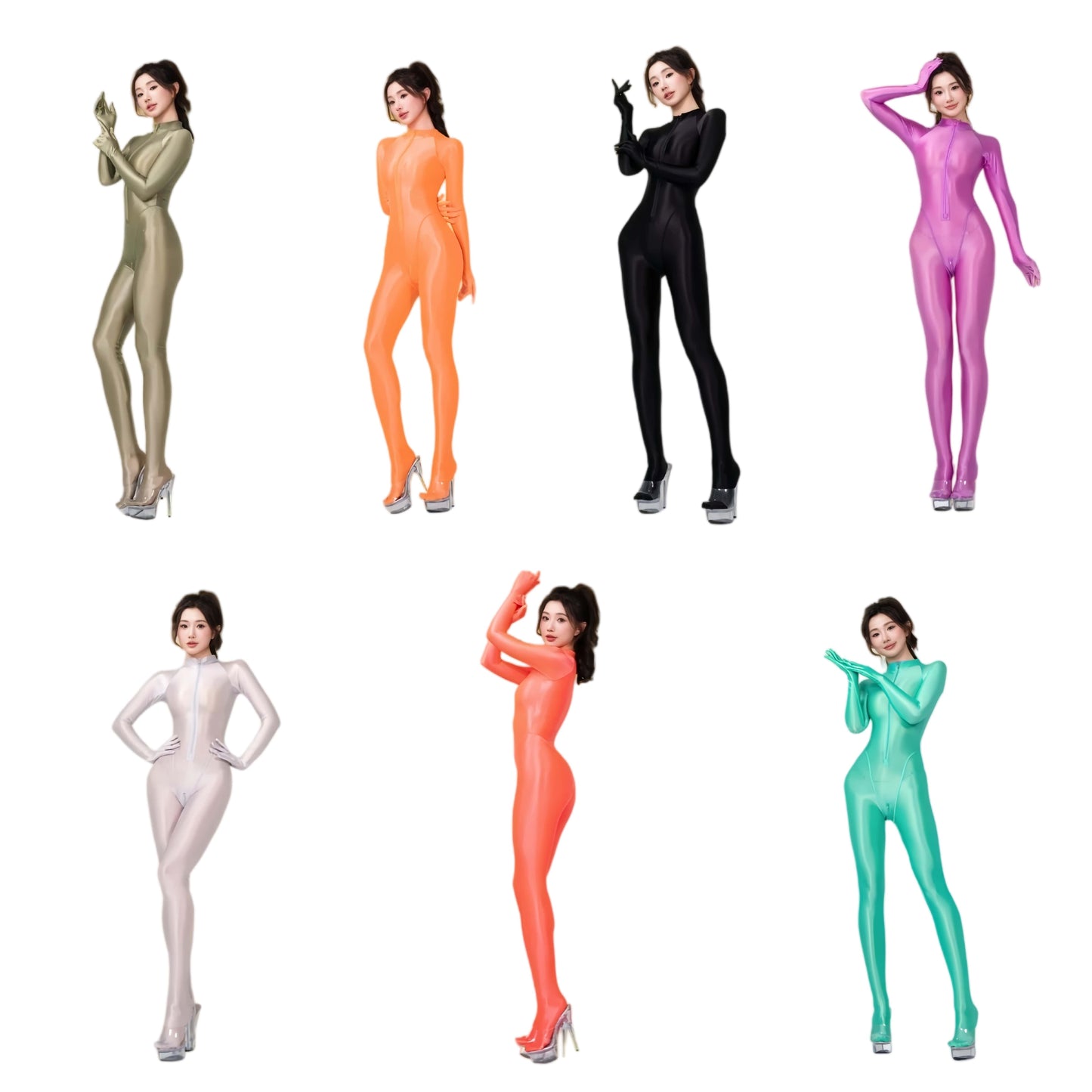 Premium High-Gloss Sheer Zentai Performance Suit – Full Coverage with Crotch Zipper