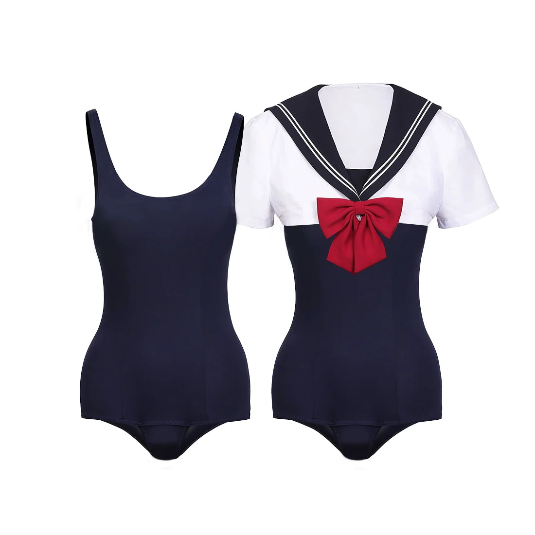 Japanese Anime Sailor Style Two-Piece Uniform Swimsuit Set with Bandage Design