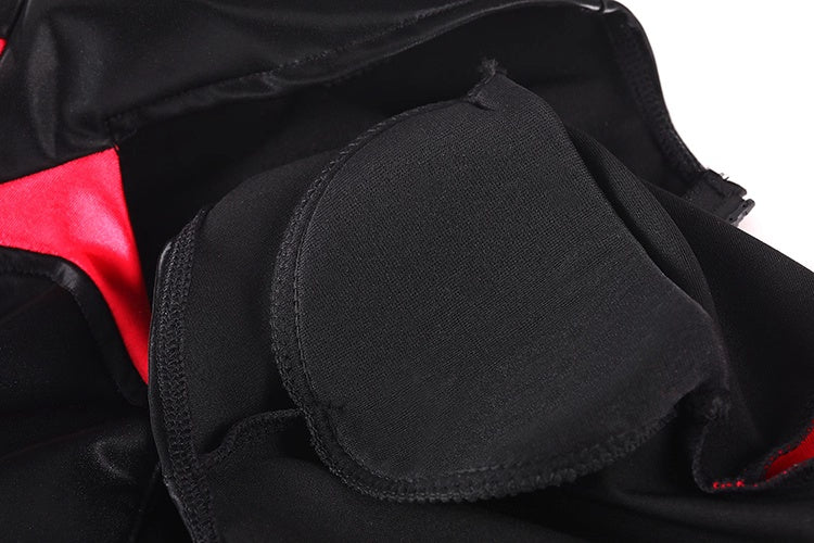 Black and Red One-Piece Spandex Race Queen Bodysuit Cotume with Sheer Mesh