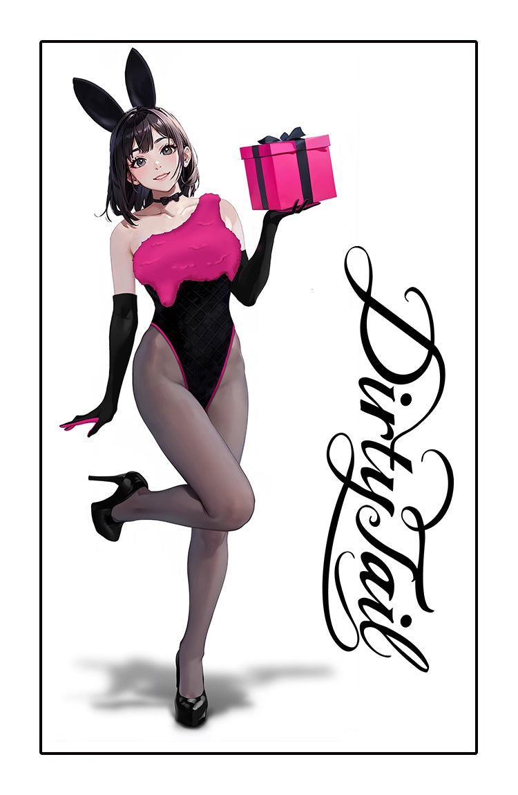 Anime Style Bunny Girl Knitted Black Pink Bodysuit Lingerie Set