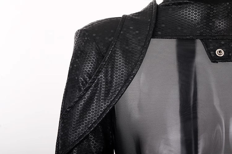 Tactical Anime Girl PU Leather Sheer Mesh Sexy Cosplay Full Bodysuit Costume