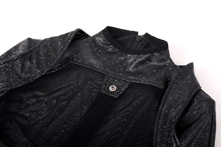 Tactical Anime Girl PU Leather Sheer Mesh Sexy Cosplay Full Bodysuit Costume