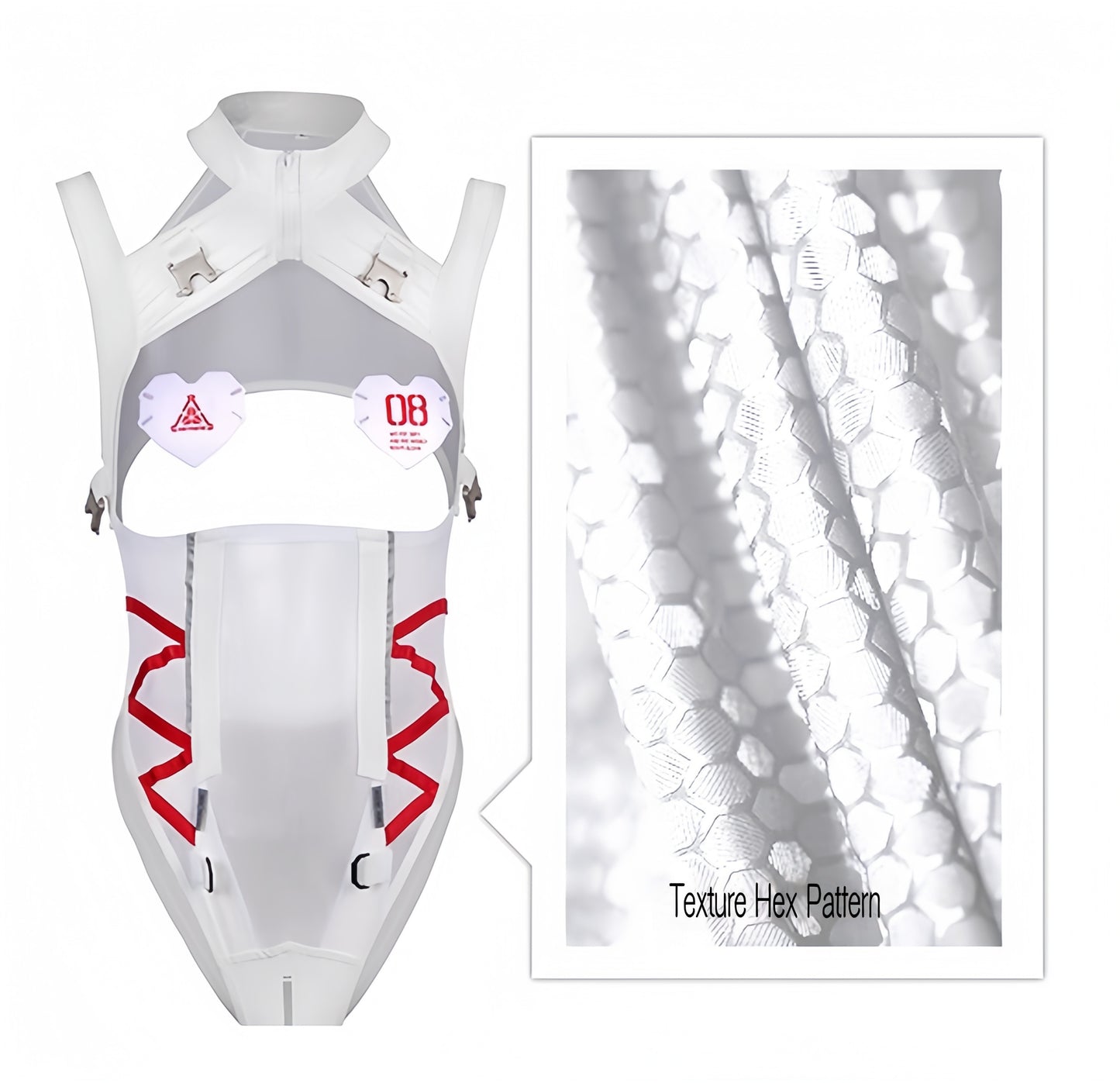 Tactical Anime Girl PU Leather Sheer Mesh Sexy Cosplay Bodysuit Costume White