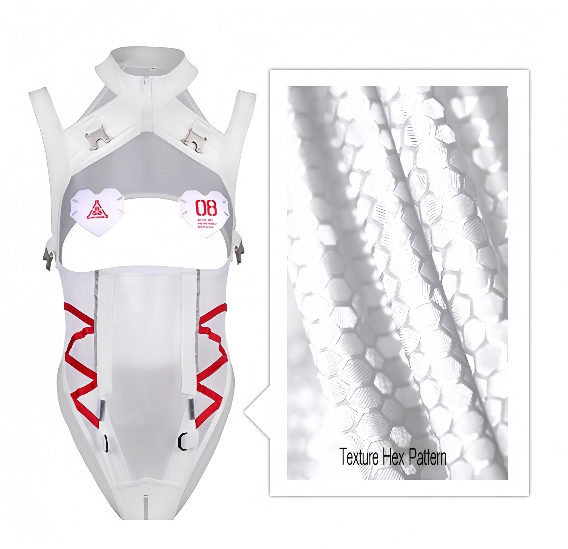 Tactical Anime Girl PU Leather Sheer Mesh Sexy Cosplay Bodysuit Costume White
